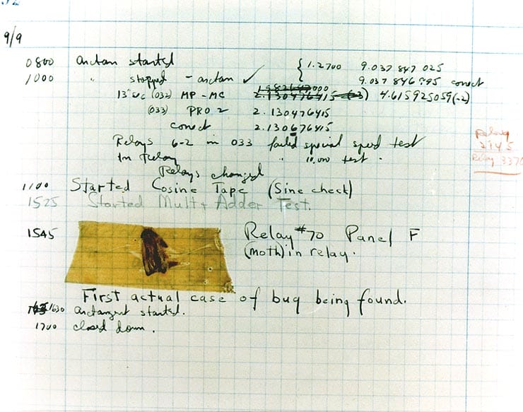 Grace Hopper's original notebook entry