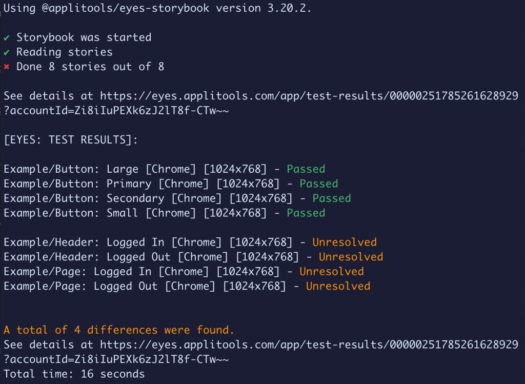 Differences in Applitools tests Showing the differences in Applitools tests