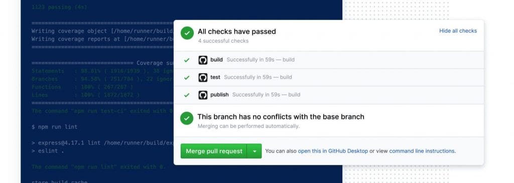 GitHub Actions logs and pull request