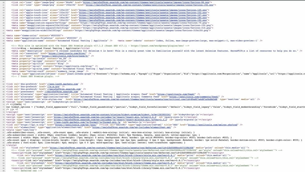 Example of how page sources can be sore to look at Page source of a web page
