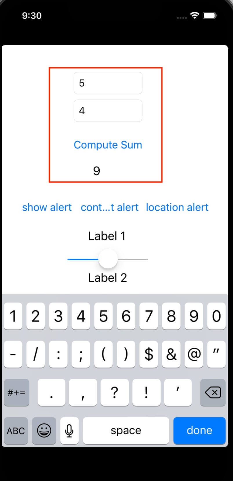 TestApp from appium showing two text buttons, a compute sum button and a result textbox
