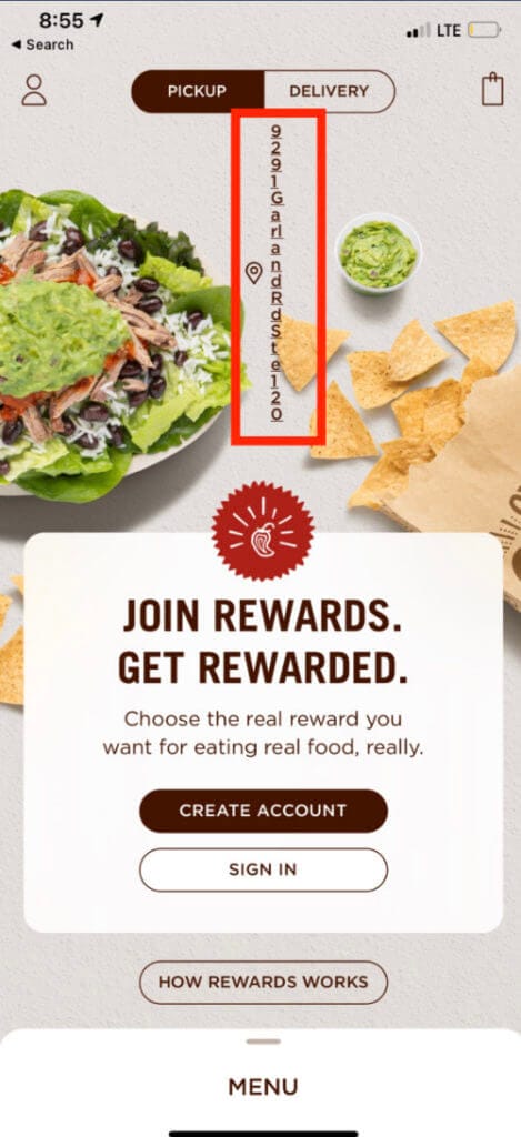 Example of a visual bug in the Chipotle mobile app