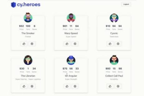 Cypress Heroes app homepage